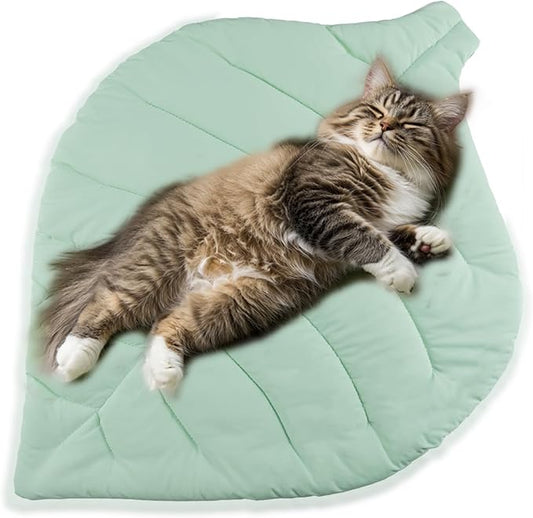 Cat Cooling Mat Pet Leaf Shaped Pad 26.5"x19.5" Breathable Durable Easy to Clean Pet Cool Mats for Cat and Small Dog use in Floor,Bed,Sofa,Chair,Kennel (Light Green)