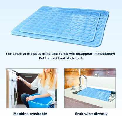 Washable Dog Cooling Mat Ice Silk Cooling Mat for Dogs Pet Self Cooling Pad Blanket Dog Cool Pad for Indoor & Outdoor Car Seats (Blue, 20x16 in)