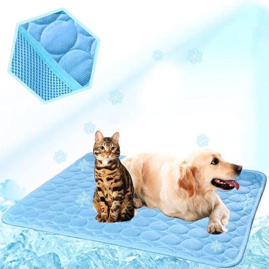 Washable Dog Cooling Mat Ice Silk Cooling Mat for Dogs Pet Self Cooling Pad Blanket Dog Cool Pad for Indoor & Outdoor Car Seats (Blue, 20x16 in)