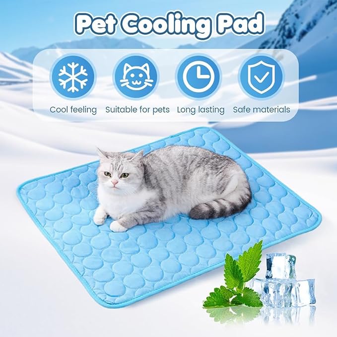 Dog Cooling Mat, Pet Cooling Mats, Summer Cool Pads Pet Mat Outdoor for Dogs & Cats, Pet Bed Mats Machine Washable (Blue, 70×55 cm | 28×22")