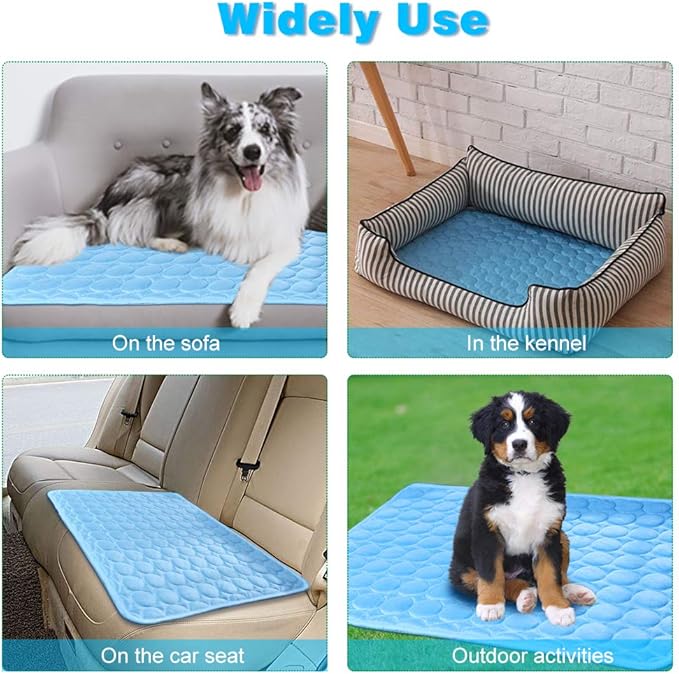 Washable Dog Cooling Mat Ice Silk Cooling Mat for Dogs Pet Self Cooling Pad Blanket Dog Cool Pad for Indoor & Outdoor Car Seats (Blue, 20x16 in)
