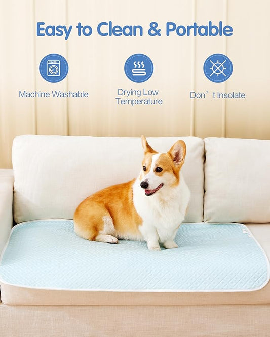 Dog Cooling Mat - Instant Cooling Pet Bed for Dogs & Cats, 6-12°F Drop, Non-Toxic & Machine Washable, Anti-Slip Bottom, Cool Mat for Indoor & Travel Use Light Blue 24" x 18"