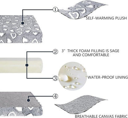 Reversible Cool and Warm Dog Bed Mat for Crates - Stylish Pad With Waterproof Inner Linings and Removable Machine Washable Cover, Firm Support for Small to XX-Large Dogs, Grey