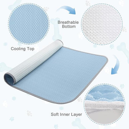 Summer Dog Cooling Mat Washable Ice Silk Self Cool Pad for Small Dogs and Cats, 27x22in Pet Sleeping Pad for Crate, Bed, Indoor & Outdoor Floor, Car Seats