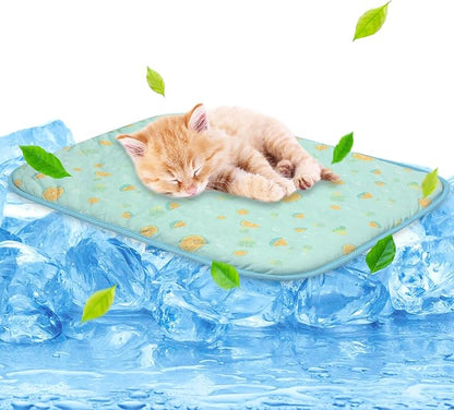 Pet Cooling Mat -20’’ X 16’’ Ice Silk Cooling Mat for Dogs & Cats Portable & Washable Pet Cooling Blanket, Car Seats, Beds for Summer (Green Fruit, Small)