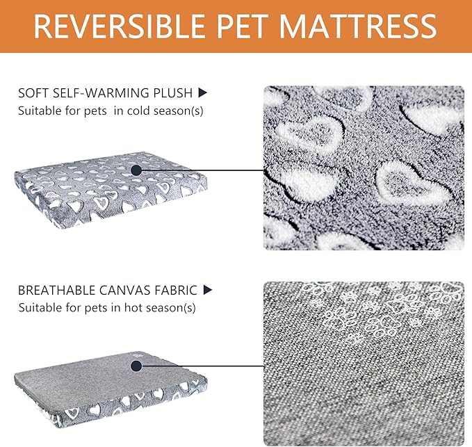 Reversible Cool and Warm Dog Bed Mat for Crates - Stylish Pad With Waterproof Inner Linings and Removable Machine Washable Cover, Firm Support for Small to XX-Large Dogs, Grey