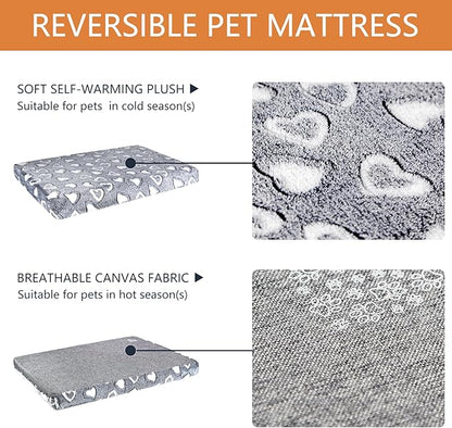 Reversible Cool and Warm Dog Bed Mat for Crates - Stylish Pad With Waterproof Inner Linings and Removable Machine Washable Cover, Firm Support for Small to XX-Large Dogs, Grey